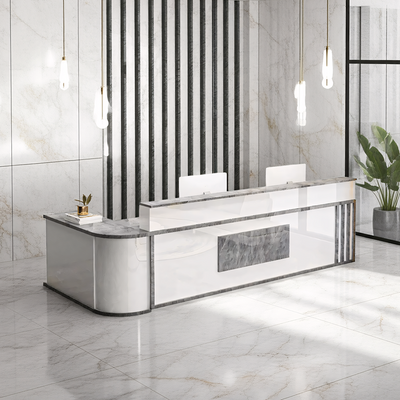 Marble-Effect Lacquered Corner Checkout Reception Desk JDT-1069