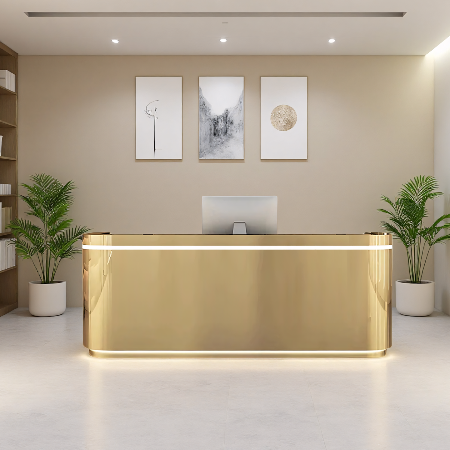 (In Stock) Stainless Steel Stylish Curved Reception Desk for Salon Bar JDT-1028