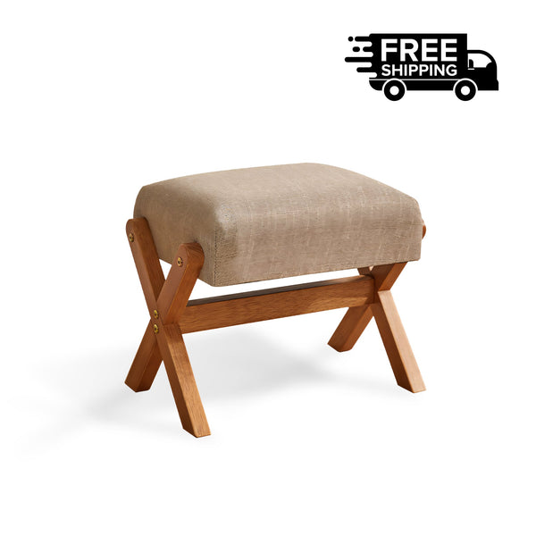 (In Stock) Solid Wood Cotton And Linen Upholstered Shoe Changing Stool BSF-2011