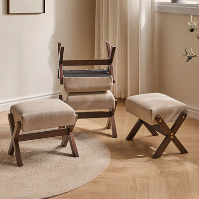 Solid Wood Cotton And Linen Upholstered Shoe Changing Stool BSF-2011