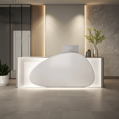 White Minimalist Creative Lacquered Reception Desk With Lights JDT-2010