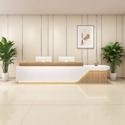 Fully Assembled Minimalist Reception Desk with LED and Storage Cabinet JDT-2052
